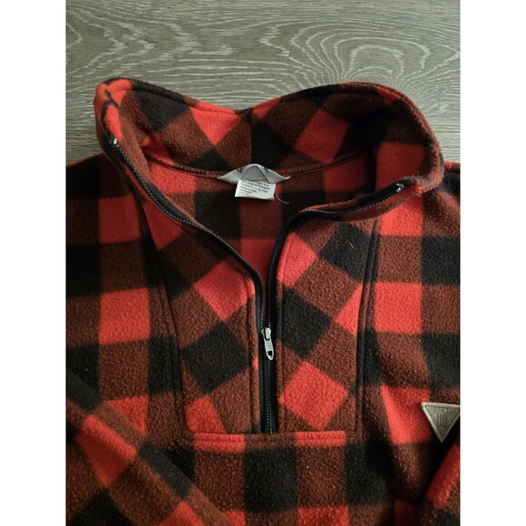 Womens UNIONBAY Vtg Buffalo Plaid Red Black Fleece Boxy 1/4 Zip Pullover Large - Picture 2 of 4